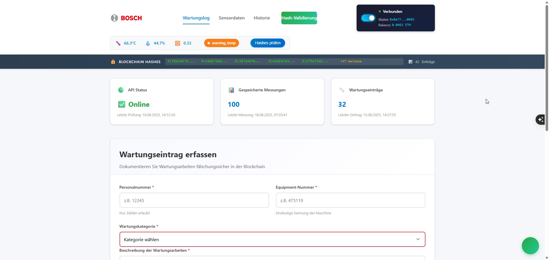 Blockchain Wartungslog Screenshot 2