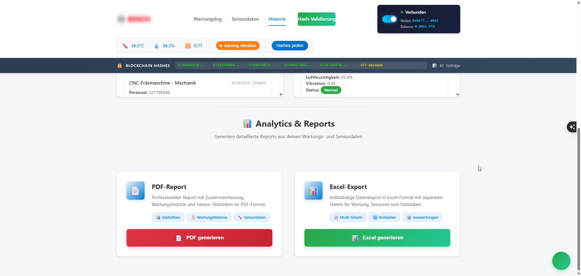 Blockchain Wartungslog Screenshot 4